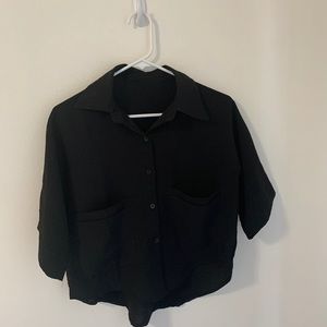 VINTAGE Black Button Down Crop